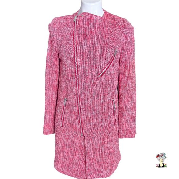 Vintage Belaire Red White Tweed Zip Up Sweater Coat  Metal Zippers Pockets S - Picture 1 of 12